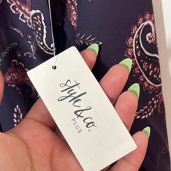 NEW Style & Co Blouse Women's Plus Size 2X Purple Grape Paisley Core Boho - Picture 8 of 11